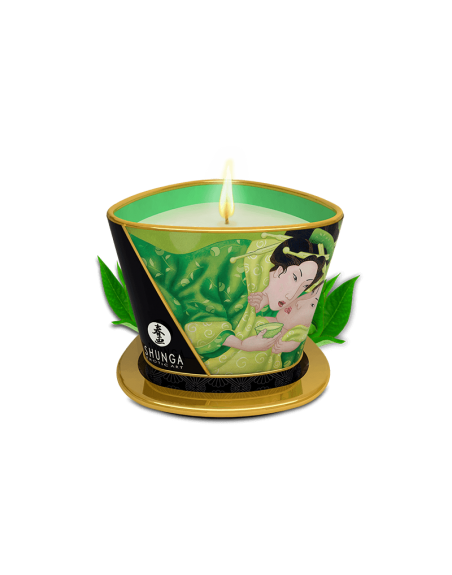  sextoys  marque shunga  bougie de massage lueur et caresses  thé vert exotique