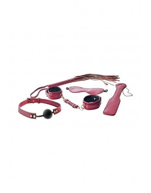 Kit 5 pièces BDSM soft simili cuir Rouge Bordeaux