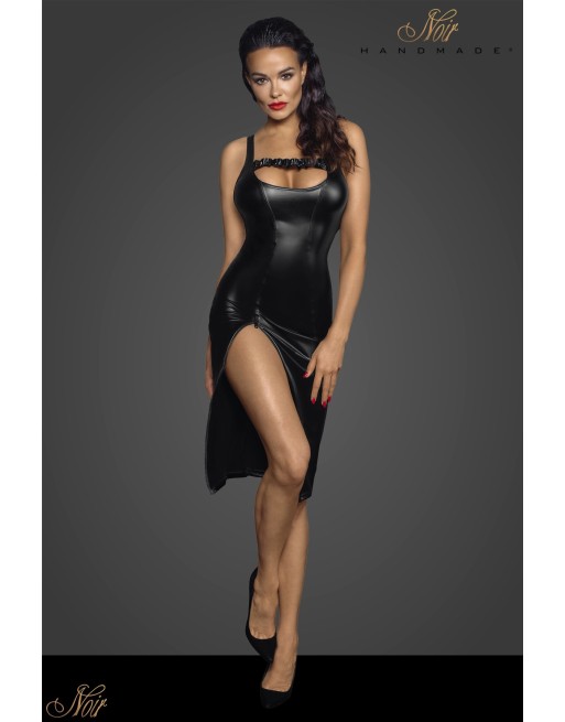 Robe midi moulante wetlook zip fente F251-M