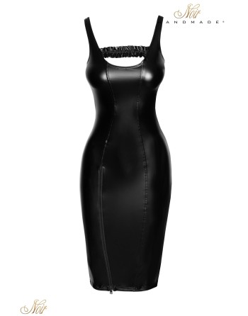 Robe midi moulante wetlook zip fente F251-M