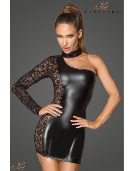 Robe dentelle wetlook une manche tour de cou F215-S