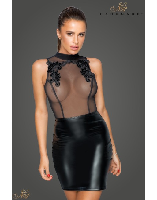 Robe wetlook micro résille et broderie F222-XL Robe wetlook micro résille et broderie F222-XL