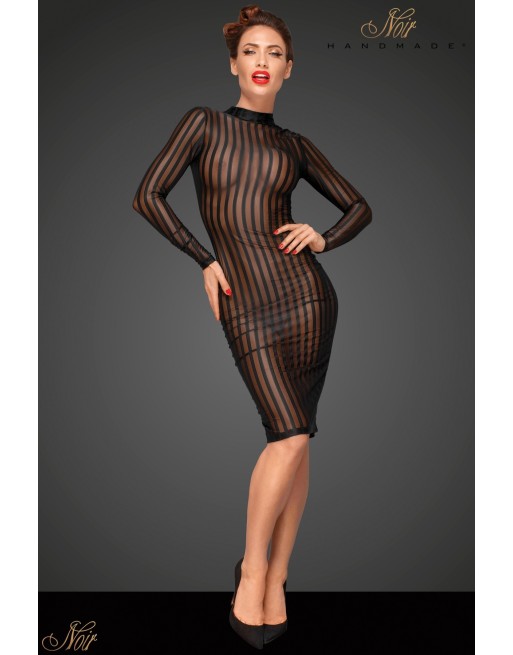 Robe mi longue micro résille rayée F182-S Robe mi longue micro résille rayée F182-S