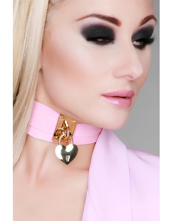 Cœur Collier rose or cadenas cœur
