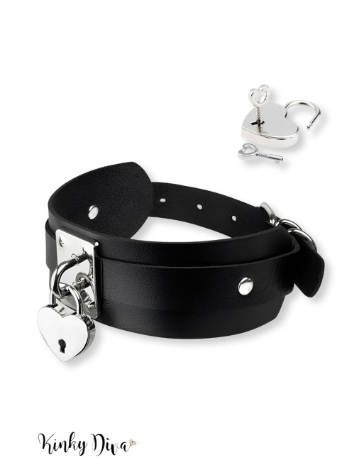 Cœur Collier noir cadenas cœur argent