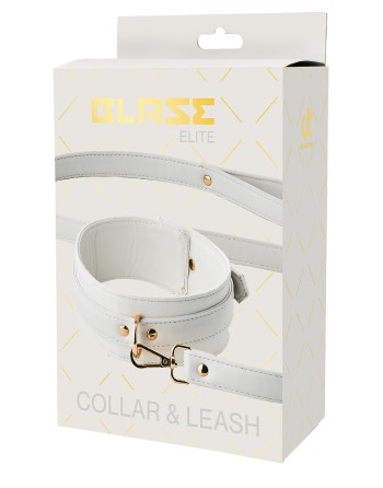 Collier et laisse simili cuir Blanc